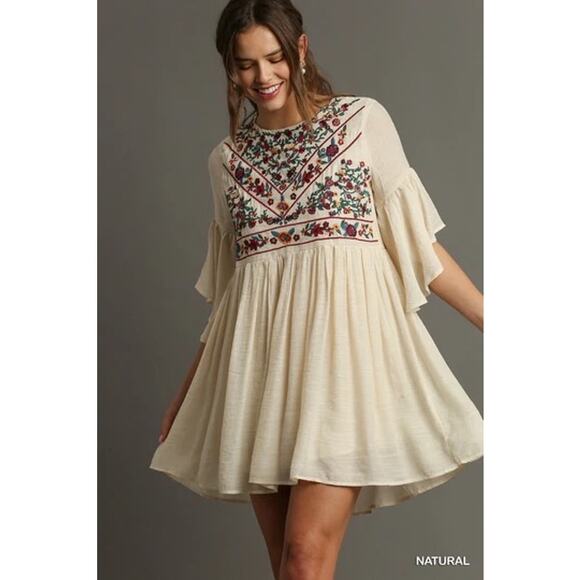 Umgee The Hanna Embroidered Ivory Boho‎ Mini Festival Dress Cottagecore Sz L - Picture 12 of 12